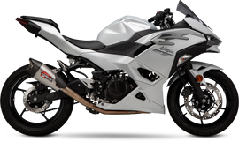 Yoshimura Race Exhaust At2 FS SS/Ss/Cf for motorcycles, showcasing the sleek stainless steel design and polished finish.