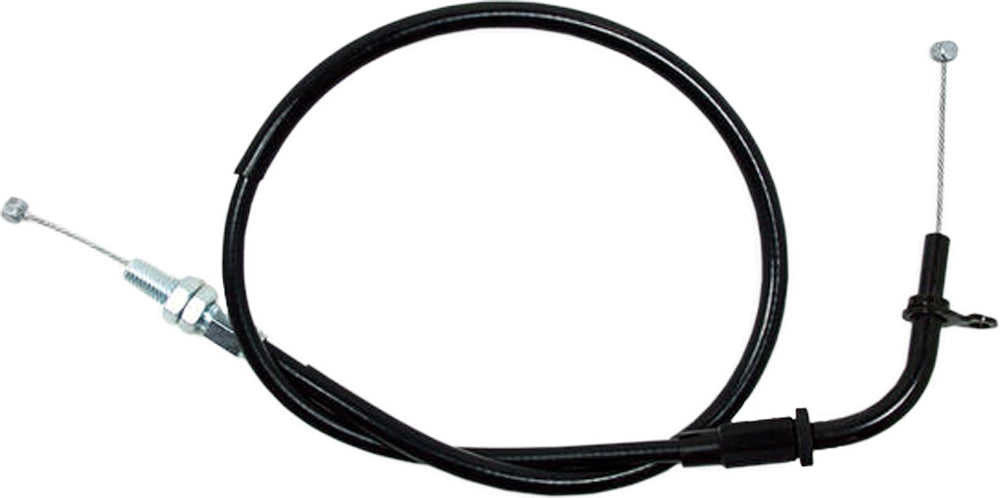Motion Pro Black Vinyl Throttle Pull Cable 70-4218, a durable control line for motorcycle throttle systems, shown with fittings.
