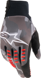 Alpine Star Smx-E Grey Camored Fluo motorcycle gloves with padded knuckles and adjustable wrist strap, designed for riding comfort.