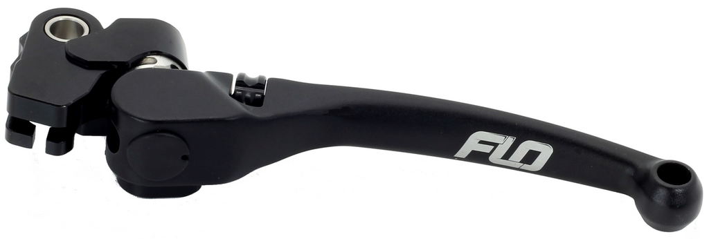 Flo Motorsports Pro 160 clutch lever in black, showcasing the ergonomic design and durable construction for motorcycle control.
