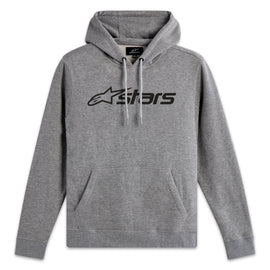 Alpine Star Blaze 2.0 Hoodie in grey heather and black, size large, shown hanging on a wooden hanger.