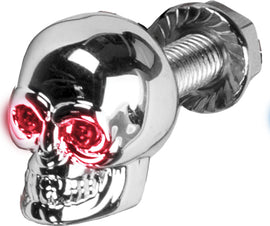 HardDrive lighted skull license plate screw with red LED illumination, designed for vehicle customization and secure mounting.