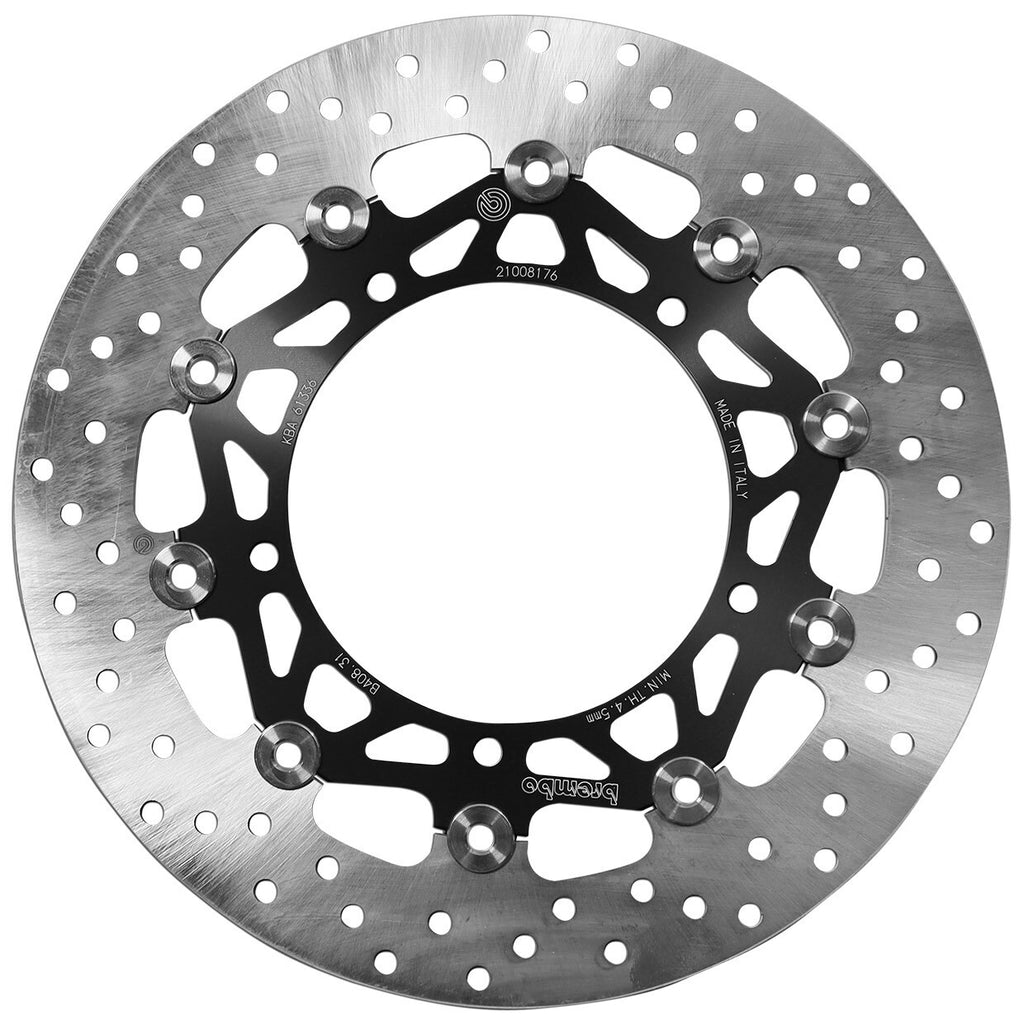 Brembo Serie Oro front floating brake rotor showing ventilated disc with Brembo branding and detailed surface texture.