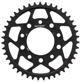 Supersprox steel 43-tooth rear sprocket for 530 chain, black titanium finish, on-road motorcycle part, detailed close-up image.