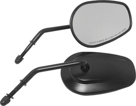 HardDrive OE style tapered short stem mirror in black, designed for motorcycle, featuring a sleek, tapered shape and durable construction.