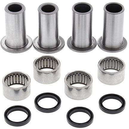 All Balls swingarm bearing kit 22-81116 for motorcycle suspension showing bearings and components in the kit.