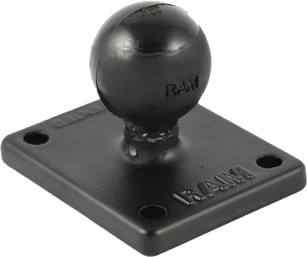 Ram 2"x1.7" base with 1" ball and amps hole pattern, vehicle accessory mounting base by Ram, metal construction.