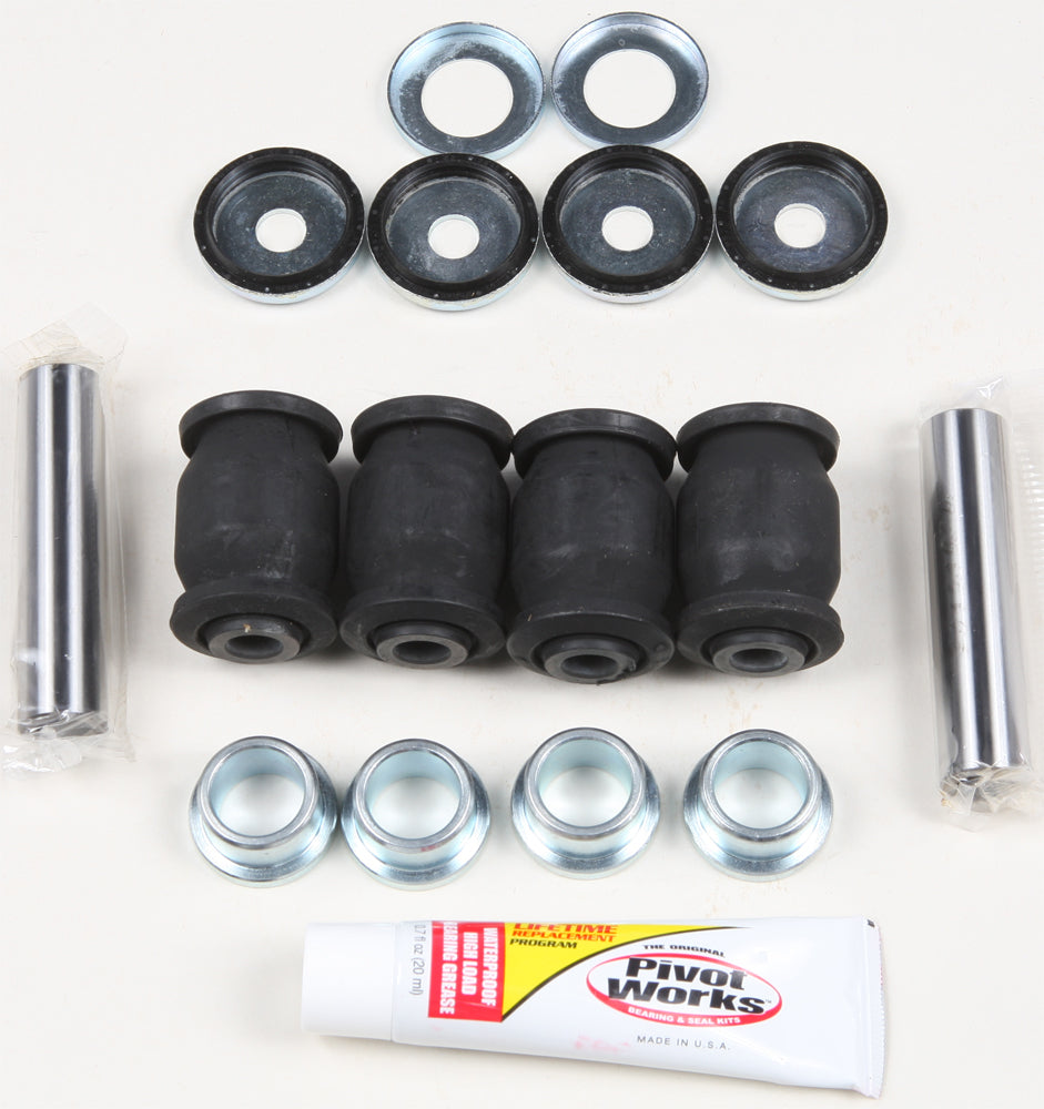 Pivot Works upper rear A-arm kit for suspension, showing the assembled aluminum components with mounting points and bushings.