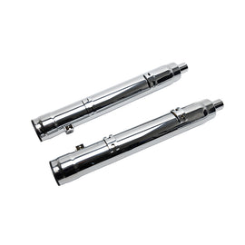 FireBrand Grand Prix mufflers in chrome for Cheiftain and Challenger 2014 and up, showcasing sleek exhaust design