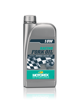 Load image into Gallery viewer, Motorex Low Friction Racing Fork Oil 10w, 1-liter bottle, used for motorcycle suspension maintenance and performance.