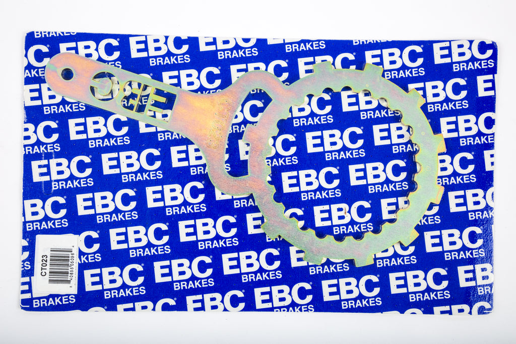 EBC Motorcycle Brakes clutch basket holder tool, part CT023, used for clutch assembly and repair on motorcycles.