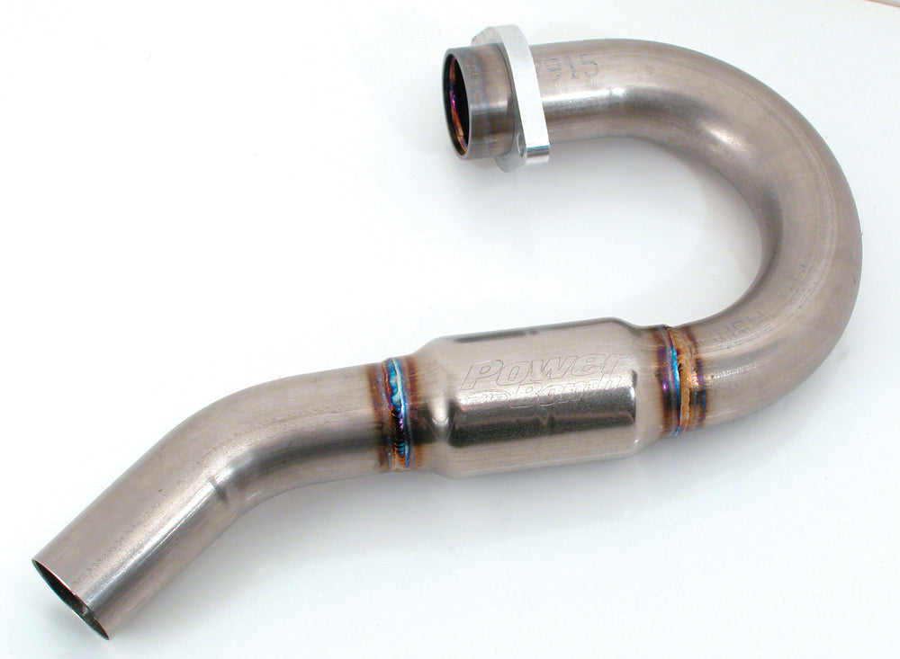 FMF Racing Powerbomb header exhaust for Yamaha YZ450F 2007-2008, showing the black metal exhaust pipe with mounting details.