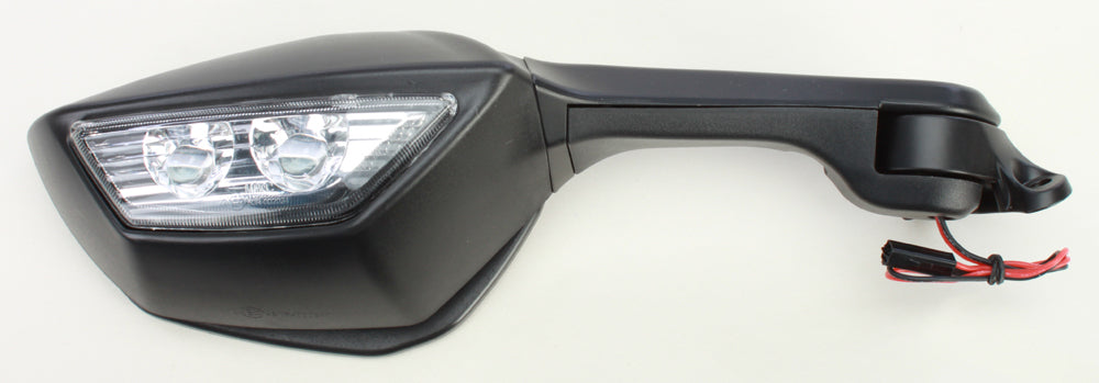 Emgo right motorcycle mirror with black housing and chrome arm, designed for Kawasaki models.
