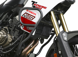 Black National Cycle off-road engine guards mounted on a motorcycle, designed to protect the engine during off-road riding.