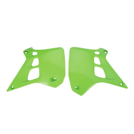 Polisport Plastics KX125 radiator scoops in green, motorcycle body accessories, shown on a white background