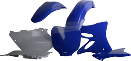Blue Polisport Plastics plastic body kit for motorcycles, includes various panels and components for body customization.