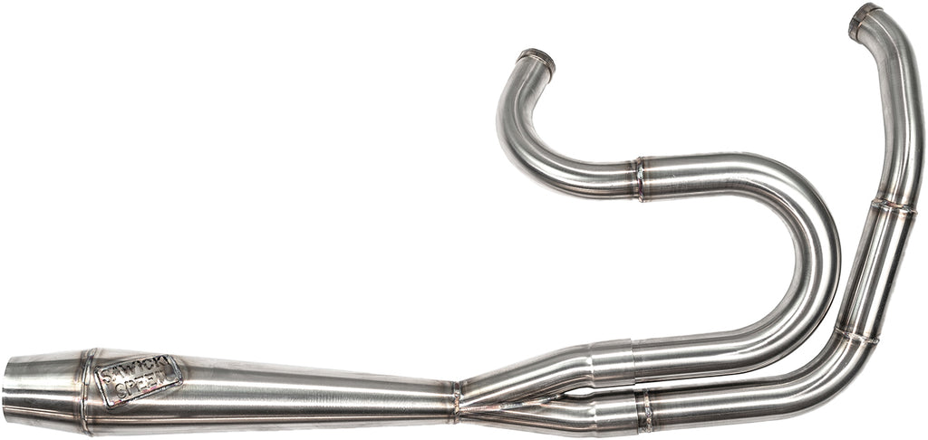 Sawicki Speed Shop 2-in-1 Dyna full-length exhaust with brushed stainless steel finish and big-inch cannon design.