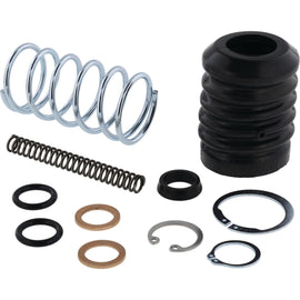 All Balls rear master cylinder rebuild kit for brake system, shown with various small brake components and seals.