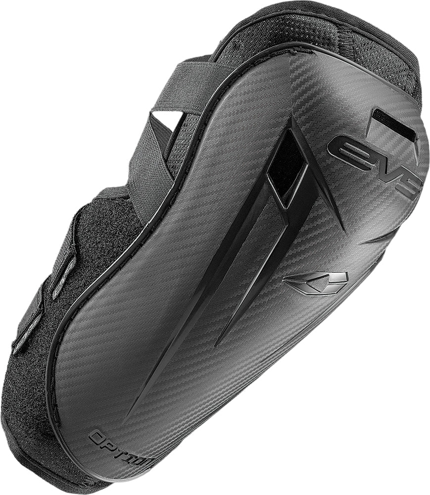 Black EVS Option Elbow Pads for youth, featuring padded protection and adjustable straps for a secure fit.