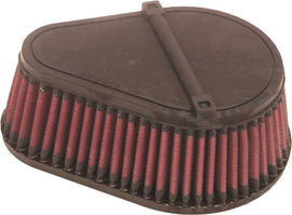 K&N Air Filter 766596 for vehicle, close-up of high-flow air filter with pleated cotton filter media and durable rubber frame.