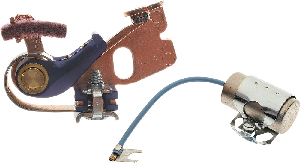 SMP Blue Streak Points Condenser 275-01021, an electrical component with blue and metal parts, shown in close-up.