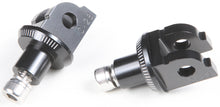 Load image into Gallery viewer, PUIG footpeg adapter 561-06866BK for motorcycle foot controls, showing black metal mounting hardware and compatibility details