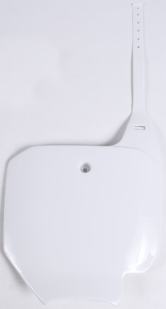 Acerbis front number plate for motorcycle, black plastic with mounting holes, designed for off-road and motocross bikes.