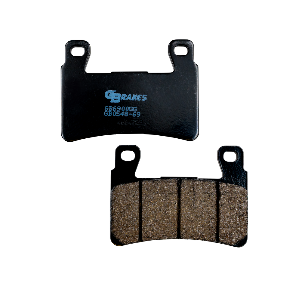 GBRAKES semi-metallic brake pads for vehicles, showing a close-up of the brake pad with detailed metal and friction surface.