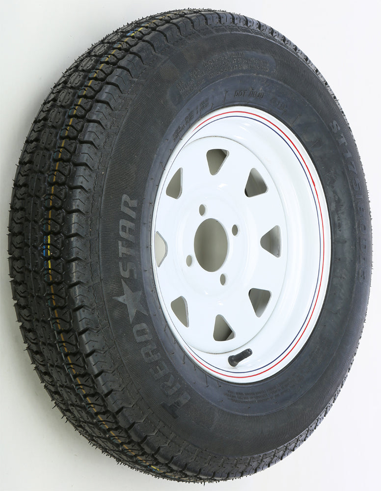 AWC trailer tire and wheel assembly with white finish, featuring a sturdy tire mounted on a durable wheel for trailer use.