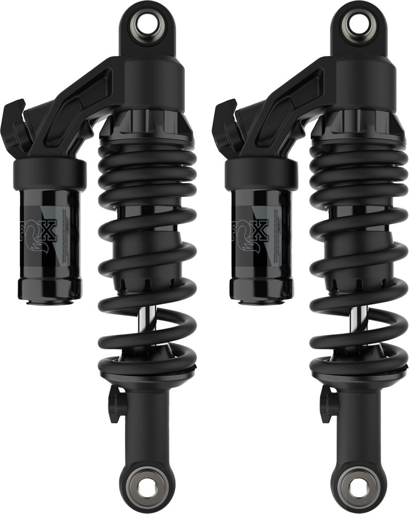 Fox Indian Qs3/Qsr Dual Adjust +1" Lite Spring suspension for Scout bikes, showing the shock absorber with adjustment knobs.