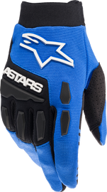 Alpine Star Full Bore Gloves in blue and black, size small, featuring durable construction and adjustable wrist straps.