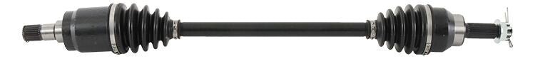 All Balls 8 Ball Extreme Axle front view showing the black metal axle with detailed components for motorcycle suspension.