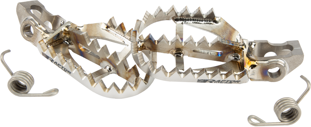 RAPTOR Titanium Foot Pegs for Gas, Husqvarna, KTM motorcycles, featuring durable foot controls with textured surface for grip.
