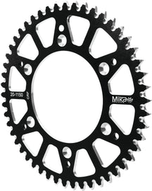 Mika Metals 38-tooth aluminum rear sprocket for Husqvarna and KTM bikes, designed for 415 chain compatibility.