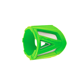 Green Polisport Plastics silencer protector for exhaust pipes 200-330mm, 7.8-11.8 inches, shown on a motorcycle exhaust.