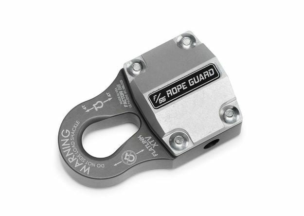 Factor 55 Flatlink Xtv Rope Guard winch accessory showing a sturdy metal winch link with protective guard for off-road use