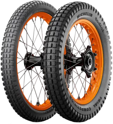 Michelin X11 Trial Competition Rear Tire 4.00R18 with bias ply construction and 64M load index, shown with tread pattern visible.