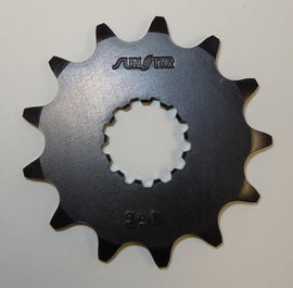 Sunstar front CS sprocket 12-tooth for Kawasaki 520 street motorcycle, shown in the image with metal teeth and mounting holes.