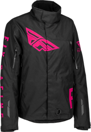 Fly Racing women's SNX Pro motorcycle jacket in black and pink, featuring a sleek design and protective features.