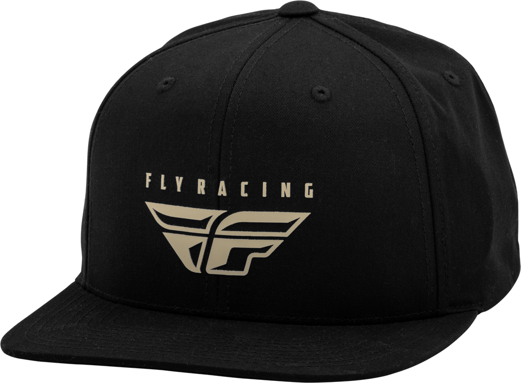 Black Fly Racing Fly Hill Climb hat with adjustable strap and embroidered logo, casual headwear for outdoor activities.