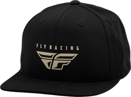 Black Fly Racing Fly Hill Climb hat with adjustable strap and embroidered logo, casual headwear for outdoor activities.