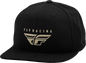 Black Fly Racing Fly Hill Climb hat with adjustable strap and embroidered logo, casual headwear for outdoor activities.