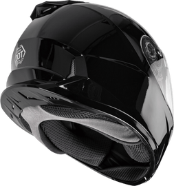 GMAX FF 49S full face snow helmet in black with electric shield, showing the helmet's sleek design and integrated visor.