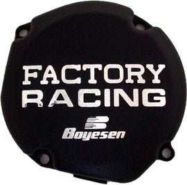 Boyesen Factory Racing Ignition Cover in black for motorcycle, featuring a sleek design and durable construction.