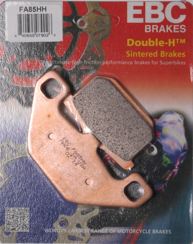 EBC Motorcycle Brakes Fa85hh Double-H Sintered Brake Pads showing metallic friction surface and branding details
