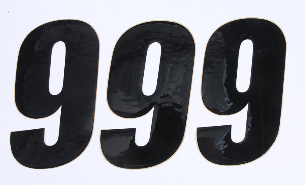 DCOR Number 9 black graphics decals, 6-inch size, set of three, featuring bold number designs on a plain background.