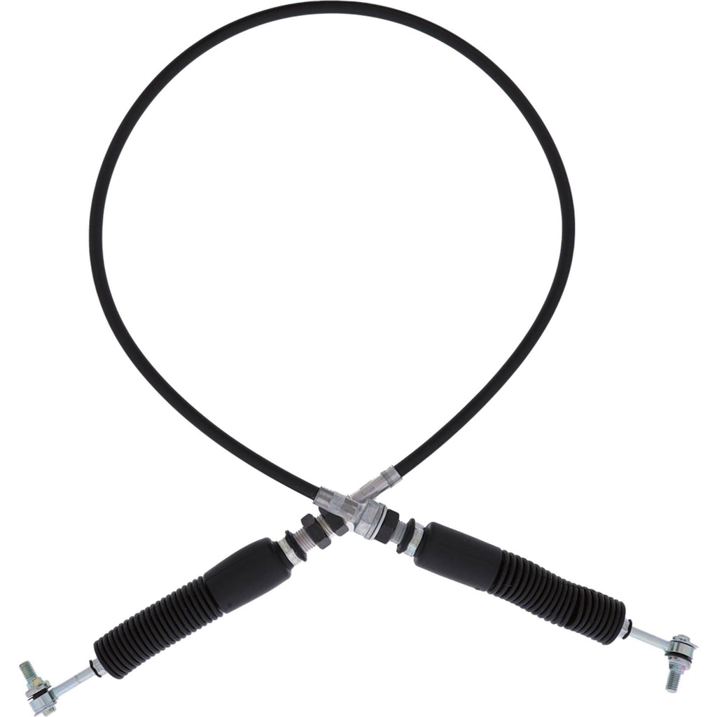 All Balls UTV shift cable with hydraulic control line, showing the black cable and fittings for durable off-road vehicle shifting.