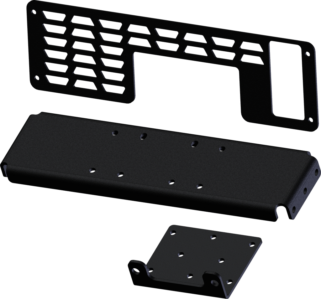 KFI Products winch mount bracket with grill, heavy-duty mounting hardware for off-road winch installation, black metal construction