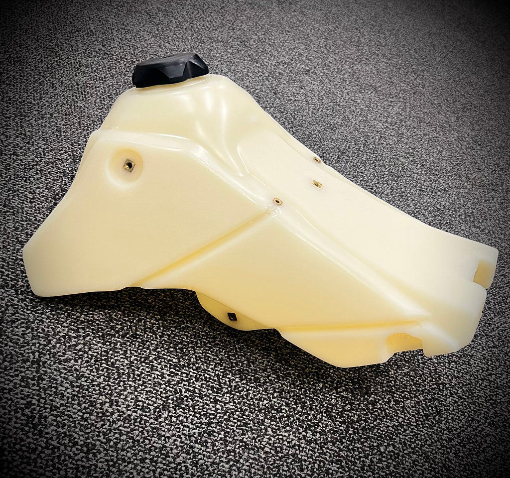 IMS Fuel Tank Natural for Kawasaki KLX300, 2.7-gallon capacity, durable motorcycle fuel tank with natural finish.