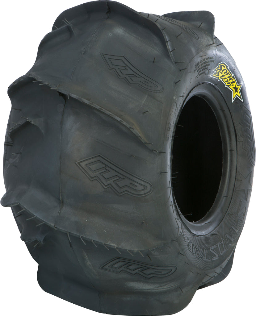 ITP Sand Star rear left tire, 20x11-8 size, bias ply construction, rugged off-road tire with tread pattern for sand and dirt.